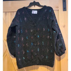 Vtg Size L 42" Chest Joni Leaf Felted Wool Wearable Art Sweater Button Artsy